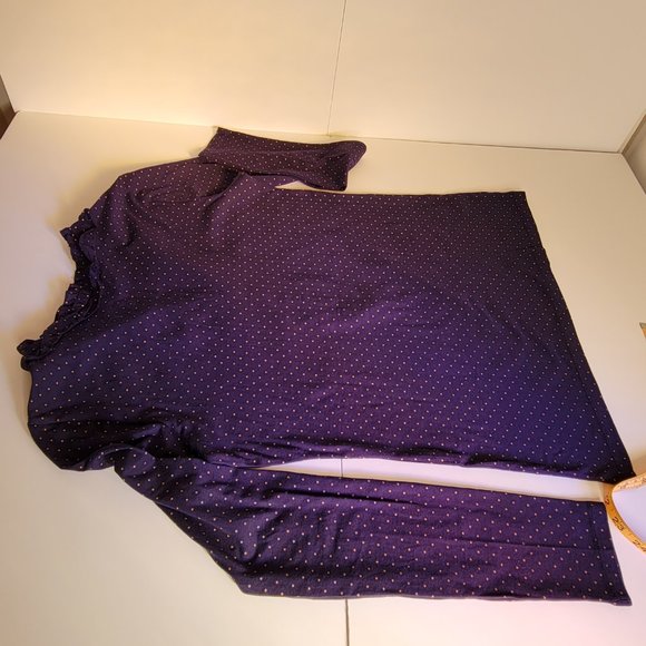 LOFT Navy Poka Dot Ruffle Neck LS Top, Size M, NWOT - Picture 9 of 11
